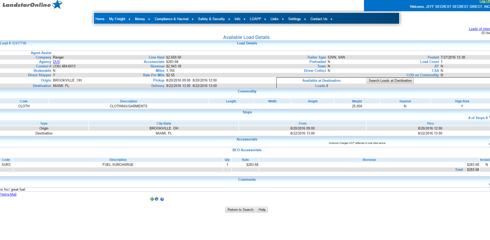 Available Load Details