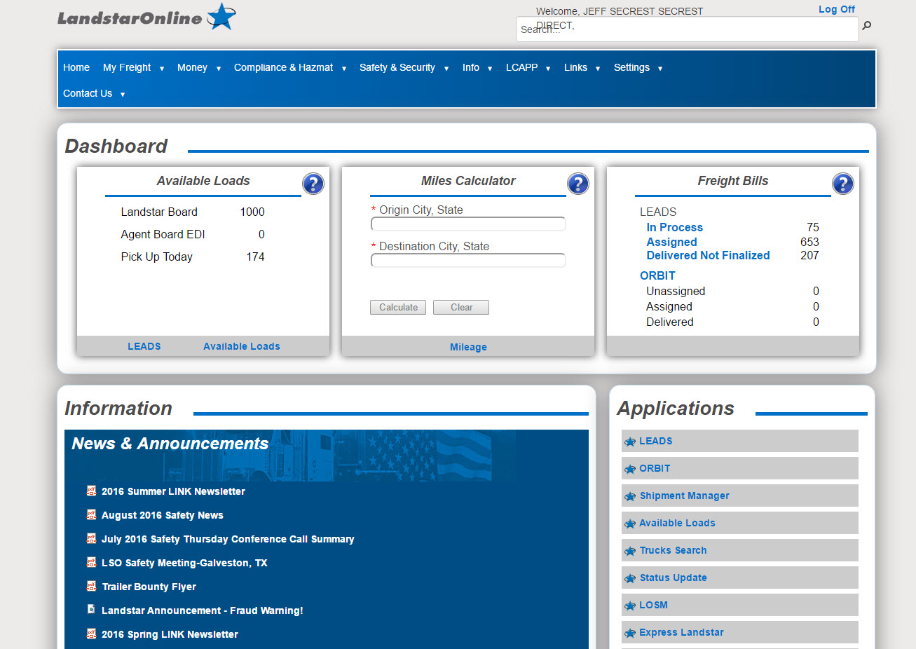 Landstar Load Board Dashboard